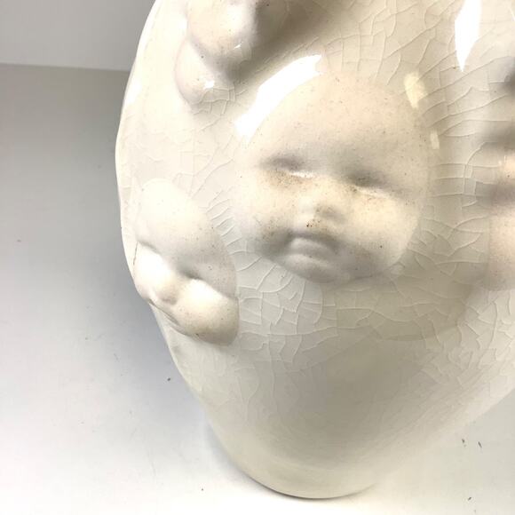 Vtg Artist Signed Sara Lund Pottery Couple & Children Faces Vase 2000 - Picture 3 of 9